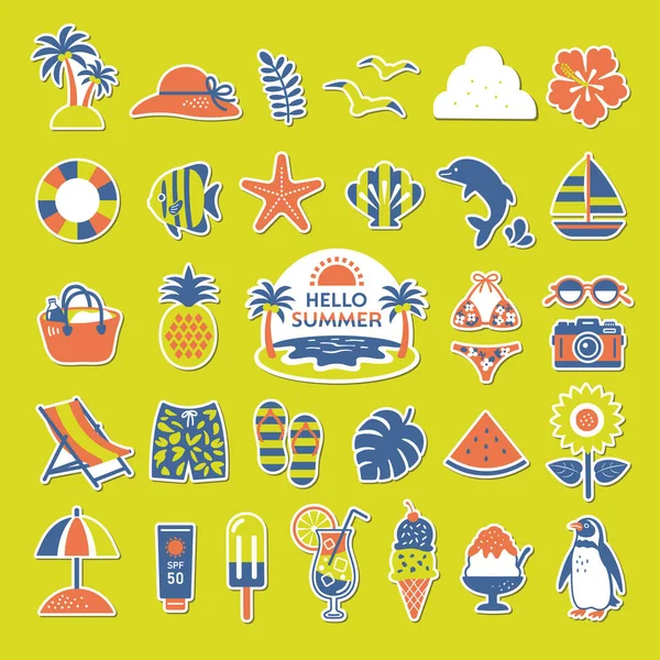 Sticker Style Summer Icon Set — Stock Vector