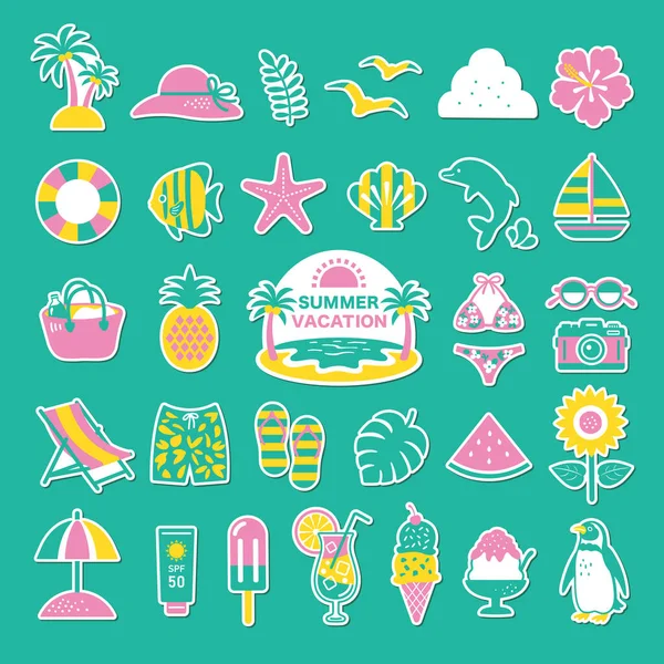 Sticker Style Summer Icon Set — Stock Vector