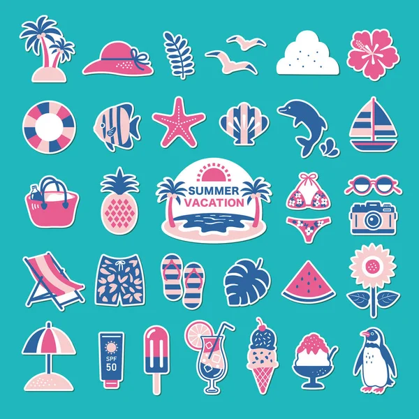 Seal Style Summer Icon Set — Stock Vector
