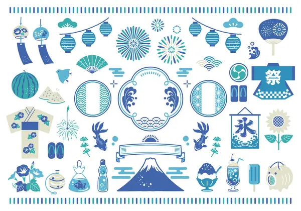 Summer Japanese Style Material Set — Stock Vector