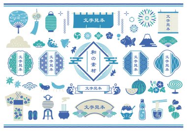 Japon desenli çerçeve ve Japon stili yaz vektörü çizimi