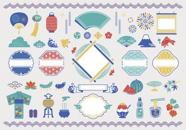 Summer and Obon Japanese-style frame and illustration set clipart