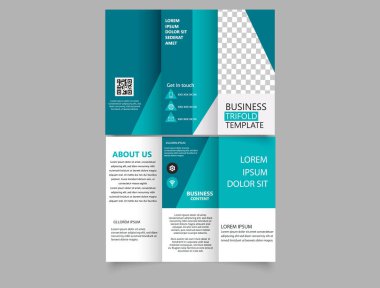 Turkuaz üç katlı broşür. - Evet. Baskı broşürü. Şablon Vektörü Basit üç katlı
