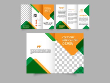 Üçgenli sarı yeşil broşür. Sarı ve yeşil üçgenli çift katlı broşür. Kitap kapağı tasarımı. Baskı broşürü. Katalog Vektörü Katalog Şablonu.