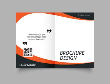Siyah turuncu çift katlı broşür. Dalgalarla. Baskı broşürü. Katalog Vektör Şablonu.