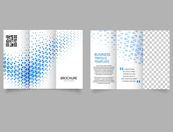 Brochure Trifold Con Triangoli Blu Brochure Monocromatiche Trifold Con Triangoli — Vettoriale Stock