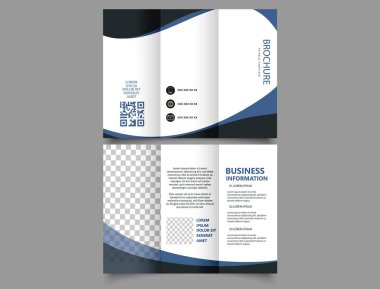 Mavi ve siyah dalgalı üç katlı broşür. Baskı için el ilanı. Şablon Vektörü