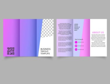 Mor Üçlü Broşür Üç Katlı Kitapçık düzenlenebilir yazdırılabilir vektör çizimi.
