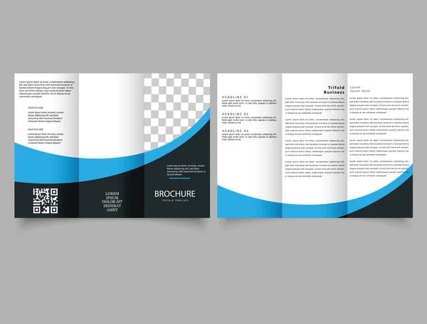 蓝色和黑色波浪传单三折小册子设计 用于印刷 — 图库矢量图片