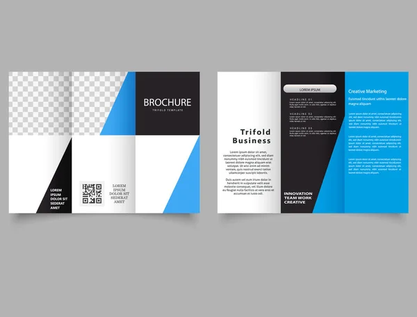 Blauschwarze Dreifach Broschüre Mit Dreiecken Flyer Zum Ausdrucken Vektorvorlage — Stockvektor
