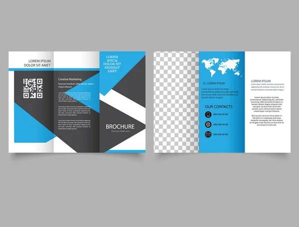 青い三つ折りのパンフレット 印刷用フライヤー 広告チラシ — ストックベクタ