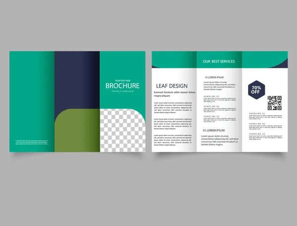 绿色三重商业小册子模板 传单设计 — 图库矢量图片