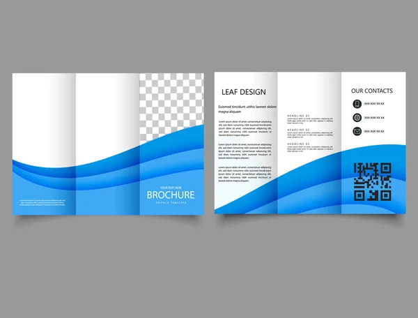 Brochura Tripla Com Ondas Azuis Folheto Para Impressão Gráfico Apresentação —  Vetores de Stock