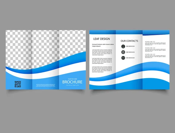 青い波で三つ折りのパンフレット 印刷用フライヤー プレゼンテーショングラフ — ストックベクタ