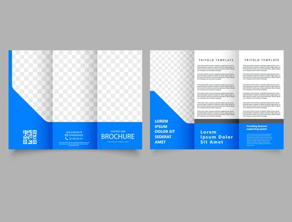 Blauw Drievoudige Brochure Flyer Voor Een Makelaar Vectorsjabloon Reclamefolder — Stockvector