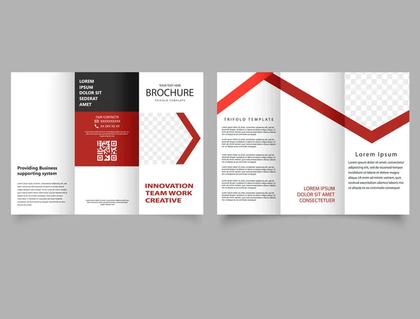 Drievoudige Rode Bedrijfsbrochure Zakenboekje Flyer Vectorsjabloon Reclamefolder — Stockvector