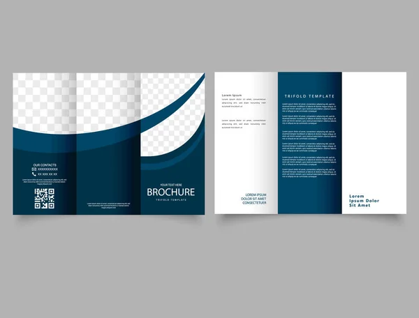 Dunkelblaue Dreifach Broschüre Vektorvorlage Werbebroschüre Präsentationsgrafik — Stockvektor