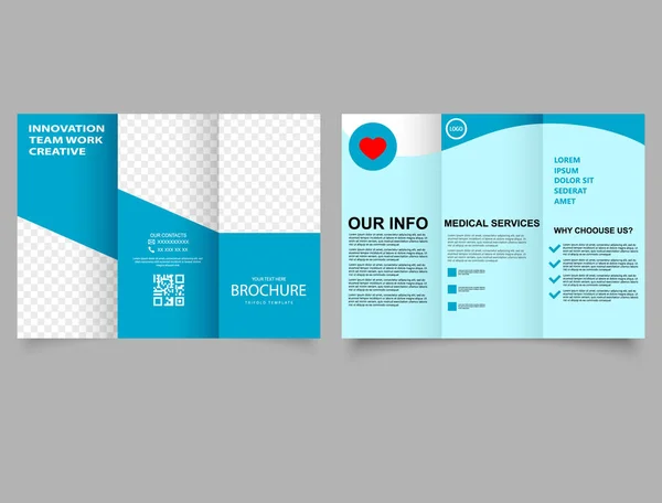 Brochura Tripla Médica Azul Brochura Tripla Com Espaço Para Foto — Vetor de Stock