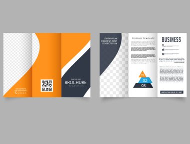 Orange trifold brochure with a place for a photo. Flyer design for advertising.