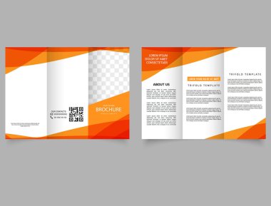 Trifold brochure with transparent orange triangles. Orange abstract business trifold. for advertising.