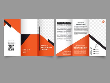 Geometric orange trifold brochure. Creative and Professional tri-fold brochure vector design