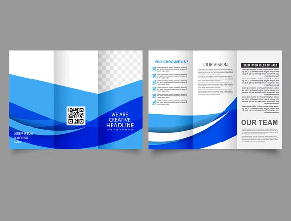 Trifold Brochure Blue Waves Flyer Design Advertising Vector Design — Stockvector