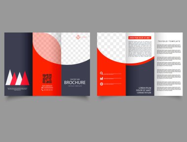 Red business trifold brochure template. Vector empty trifold brochure