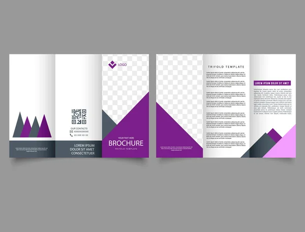 Purple Trifold Brochure Triangles Vector Empty Trifold Brochure — Stockvektor