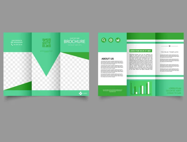 Brochura Tripla Verde Design Primavera Modelo Folheto Negócios Com Texto — Vetor de Stock
