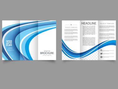 Trifold brochure with blue blurred waves. Vector file. clipart