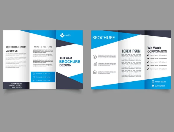 Blauw Drievoudige Brochure Sjabloon Bedrijfsbrochure Drievoudig Template Ontwerp Vectorbestand — Stockvector