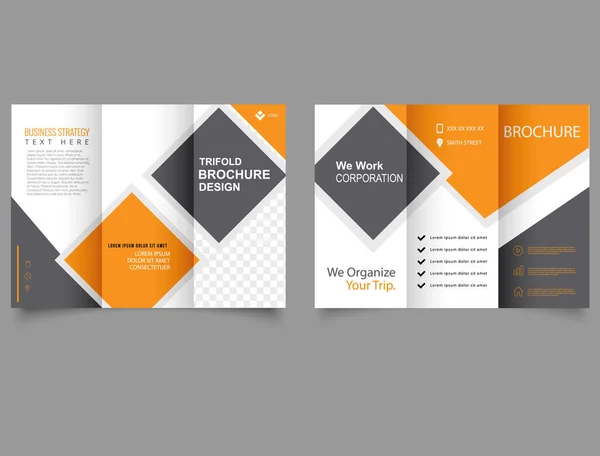Zakelijk Bedrijf Drievoudige Brochure Template Drievoudige Brochure Met Oranje Ruit — Stockvector