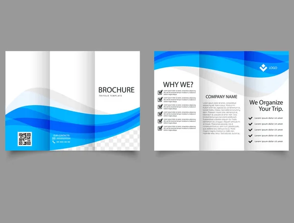 Trifold Brochure Blue Waves Vector File — Stock Vector