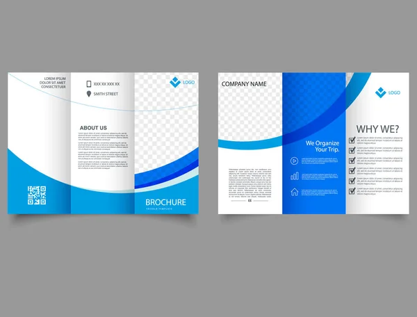 青い波で三つ折りのパンフレット ベクトルファイル — ストックベクタ
