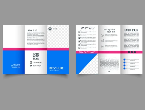 简单的蓝色三折小册子 企业手册 三重模板设计 病媒档案 — 图库矢量图片