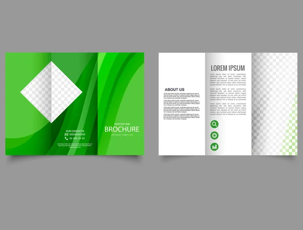 Brochura Tripla Verde Com Ondas Modelos Vetoriais Editáveis Com Elementos —  Vetores de Stock