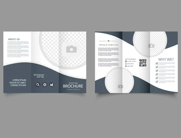 Drievoudige Brochure Met Grijze Golven Creatief Professioneel Tri Vouw Brochure — Stockvector