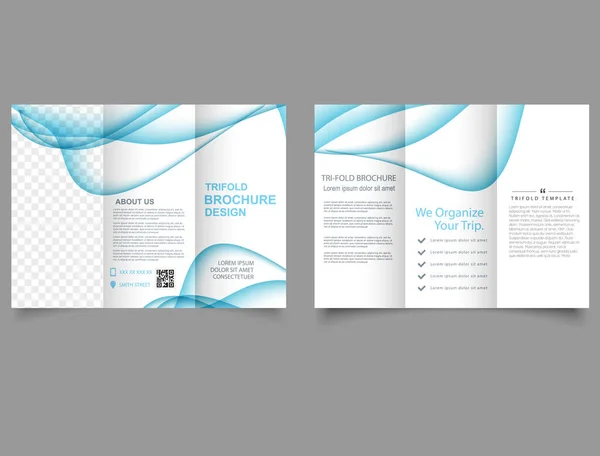 Drievoudige Brochure Met Blauwe Wazige Golven Vectorgrafieken — Stockvector