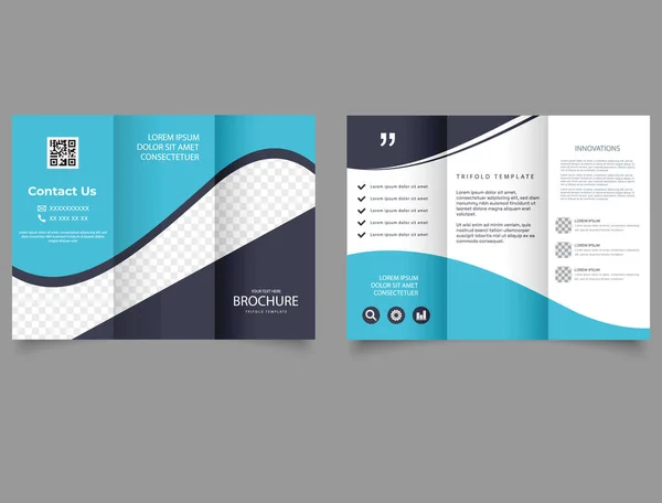 青い波で三つ折りのパンフレット 企業パンフレット クリエイティブフライヤー編集可能なテンプレートデザイン — ストックベクタ