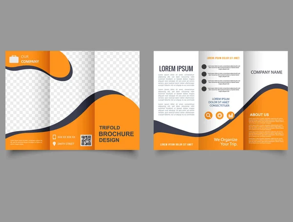 Brochure Triple Avec Ondes Orange Modèles Vectoriels Modifiables Avec Éléments — Image vectorielle