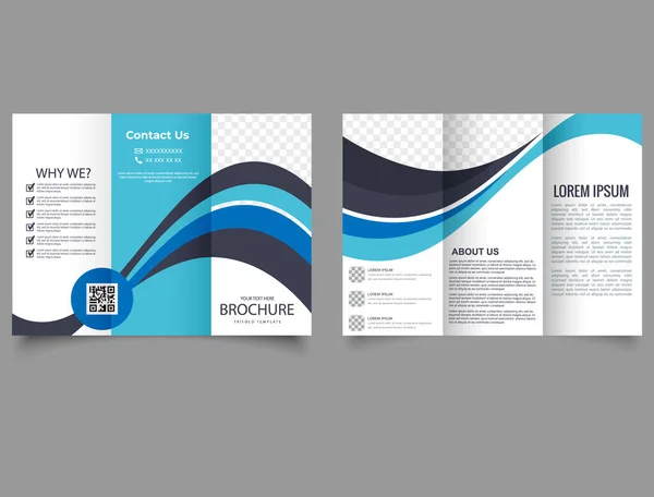 Brochura Tripla Com Ondas Azuis Brochura Corporativa Design Modelo Triplo — Vetor de Stock