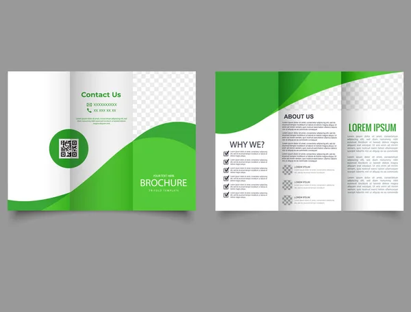 Groene Driedelige Brochure Met Golven Zakelijke Flyer Template Met Tekst — Stockvector