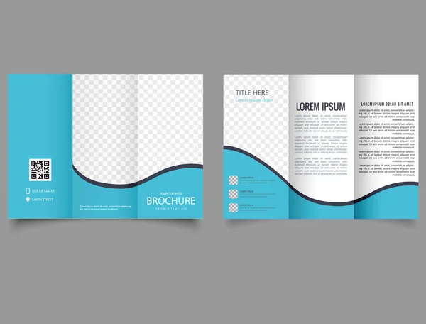 青い波で三つ折りのパンフレット 企業のパンフレット 三つ折りのテンプレートデザイン ベクトルファイル — ストックベクタ
