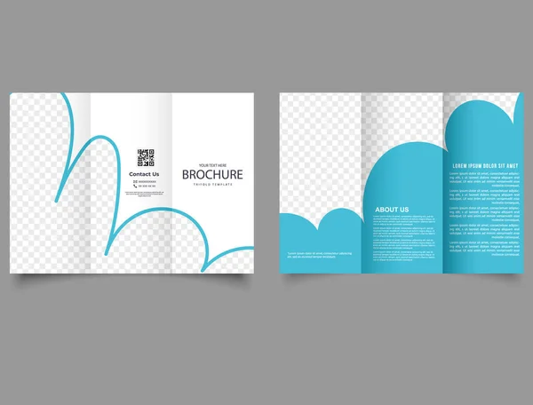 Brochure Trifold Con Onde Blu Modelli Vettoriali Modificabili Con Elementi — Vettoriale Stock