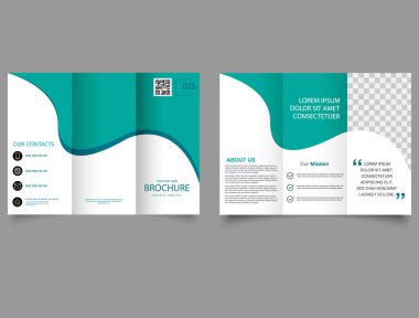 Corporate trifold brochure with waves. Vector editable template. clipart