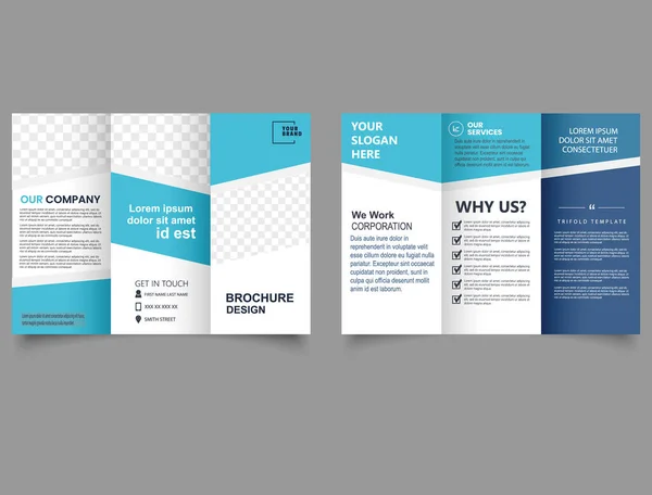 Blauw Corporate Driedelige Brochure Template Rechtenvrije Stockillustraties