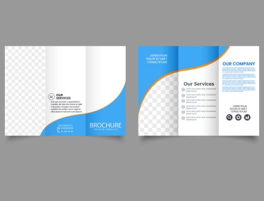 Mavi dalgalı üç katlı broşür. Yazdırma broşürü.