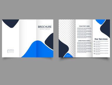 Broşür tasarımı çift taraflı baskılı mavi ve beyaz renklerde. Tanıtım Pazarlaması.