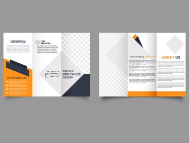 Minimalist Üç Katlı Broşür Tasarım Şablonu, Yaratıcı Modern Sarı Üç Katlı Tasarım. Geometrik üç katlı broşür.