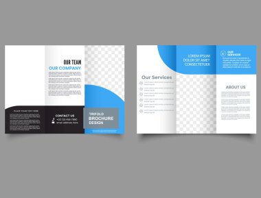 Mavi ve siyah üç katlı broşür. Basit bir tasarım. Mavi ile basit ve minimalist promosyon düzeni